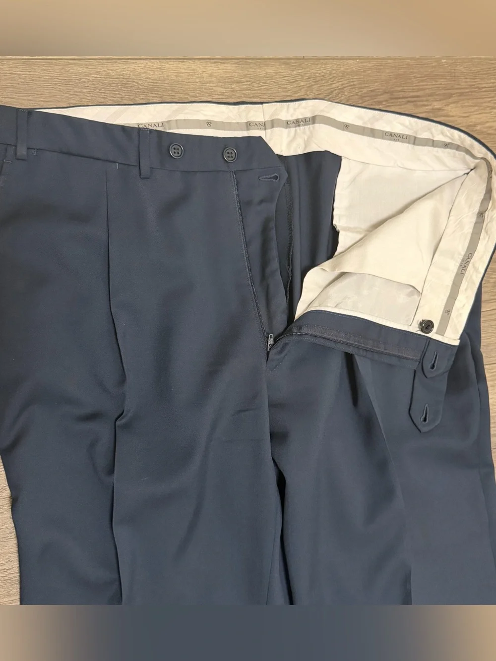 CANALI 100% Wool Pleated Cuffed Dress Pants Trousers Mens Navy Blue IT 54 US 37